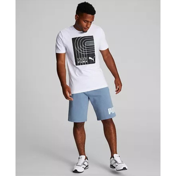 Puma Men Regular Fit Big Logo Print Fleece 10" Shorts Zen Blue Size M - Picture 1 of 3